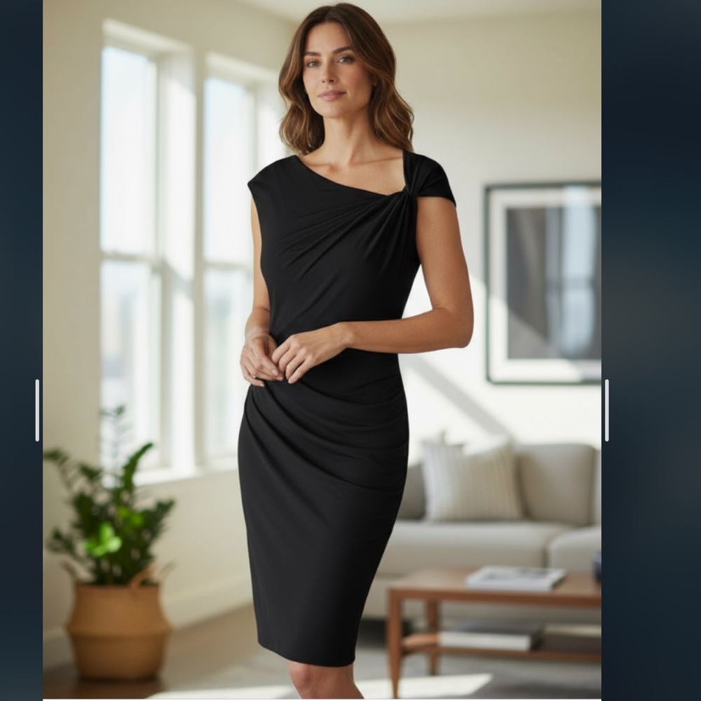 New York & Company Little Black Dress Asymmetrical Ruched Cocktail Party Dress